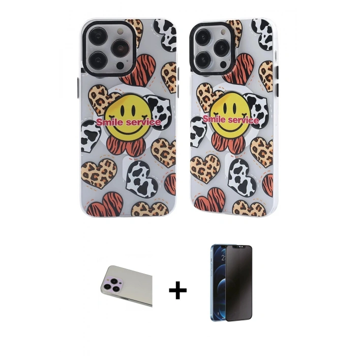 MARSİLYAN™- iPhone 13 Pro Max Kılıf Nova Doku Koleksiyonu - Siyah 3D Antistatik Hayalet Cam Ekran Koruyucu + Rainbow Kamera Lens Koruma Cam - MR