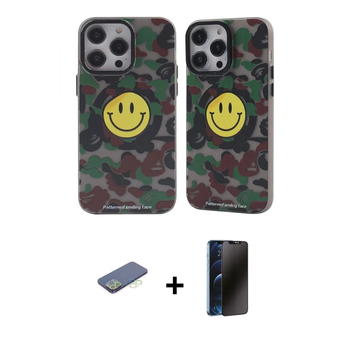 MARSİLYAN™- iPhone 13 Pro Max Kılıf Nova Doku Koleksiyonu - Siyah 3D Antistatik Hayalet Cam Ekran Koruyucu + Renkli Kamera Lens Koruma Cam - YL