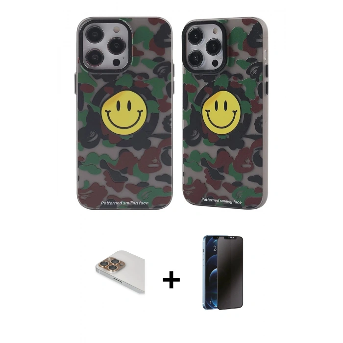MARSİLYAN™- iPhone 13 Pro Max Kılıf Nova Doku Koleksiyonu - Siyah 3D Antistatik Hayalet Cam Ekran Koruyucu + Pers Alüminyum Kamera Lens - GD