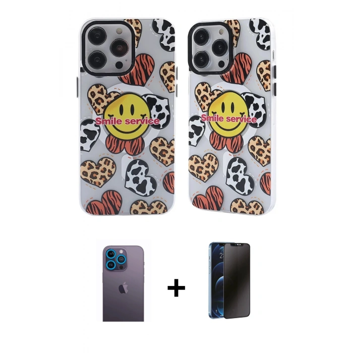 MARSİLYAN™- iPhone 13 Pro Max Kılıf Nova Doku Koleksiyonu - Siyah 3D Antistatik Hayalet Cam Ekran Koruyucu + Neon Fosforlu Kamera Lens - MI