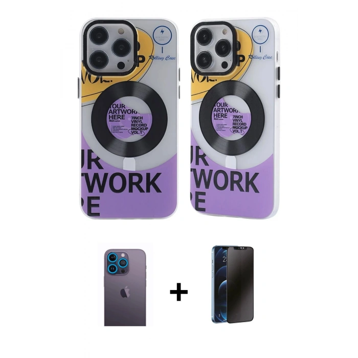 MARSİLYAN™- iPhone 13 Pro Max Kılıf Nova Doku Koleksiyonu - Siyah 3D Antistatik Hayalet Cam Ekran Koruyucu + Neon Fosforlu Kamera Lens - MI
