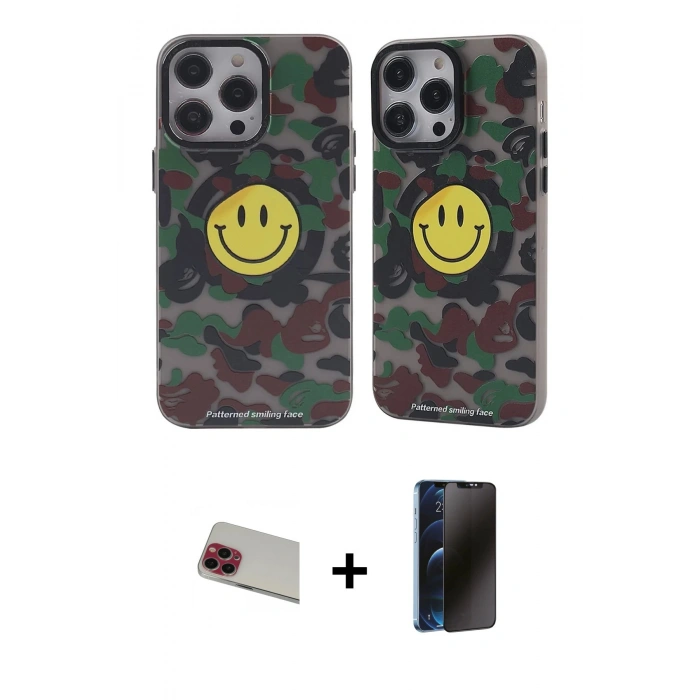 MARSİLYAN™- iPhone 13 Pro Max Kılıf Nova Doku Koleksiyonu - Siyah 3D Antistatik Hayalet Cam Ekran Koruyucu + Rainbow Kamera Lens Koruma Cam - KI