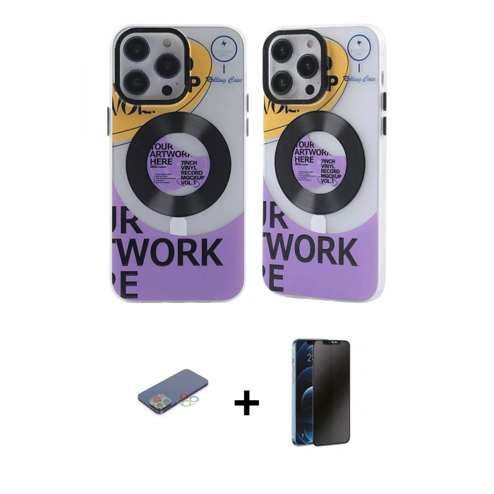 MARSİLYAN™- iPhone 13 Pro Max Kılıf Nova Doku Koleksiyonu - Siyah 3D Antistatik Hayalet Cam Ekran Koruyucu + Renkli Kamera Lens Koruma Cam - MI