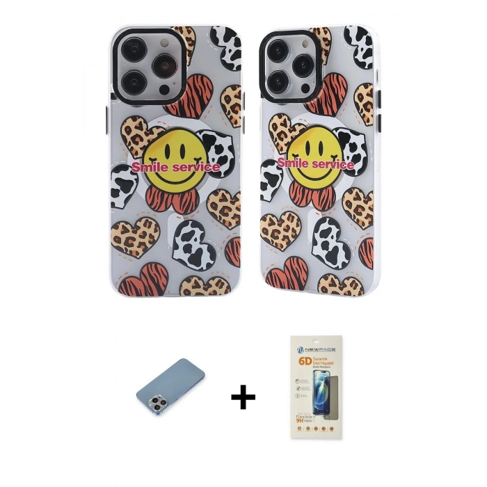 MARSİLYAN™- iPhone 13 Pro Max Kılıf Nova Doku Koleksiyonu - Siyah 6D Mat Seramik Hayalet Nano Ekran Koruyucu + Gökkuşağı Shine Kamera Lens Koruma Cam