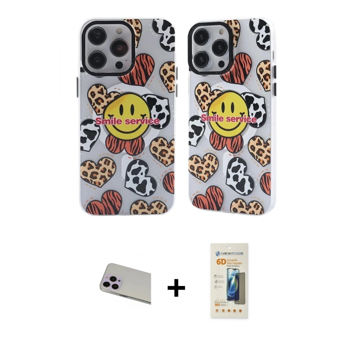 MARSİLYAN™- iPhone 13 Pro Max Kılıf Nova Doku Koleksiyonu - Siyah 6D Mat Seramik Hayalet Nano Ekran Koruyucu + Mor Rainbow Kamera Lens Koruma Cam