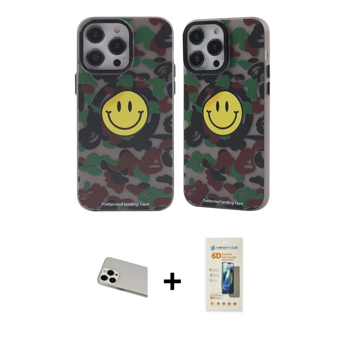 MARSİLYAN™- iPhone 13 Pro Max Kılıf Nova Doku Koleksiyonu - Siyah 6D Mat Seramik Hayalet Nano Ekran Koruyucu + Rainbow Kamera Lens Koruma Cam - BZ