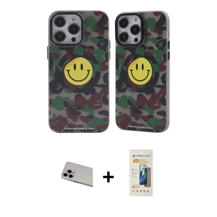 MARSİLYAN™- iPhone 13 Pro Max Kılıf Nova Doku Koleksiyonu - Siyah 6D Mat Seramik Hayalet Nano Ekran Koruyucu + Mor Rainbow Kamera Lens Koruma Cam