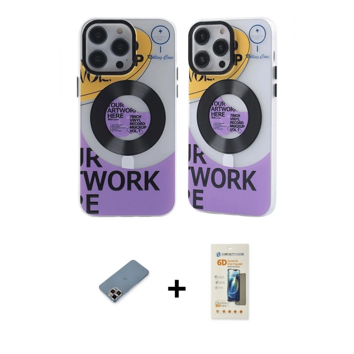 MARSİLYAN™- iPhone 13 Pro Max Kılıf Nova Doku Koleksiyonu - Siyah 6D Mat Seramik Hayalet Nano Ekran Koruyucu + Mor Metal Kamera Lens Koruma Cam