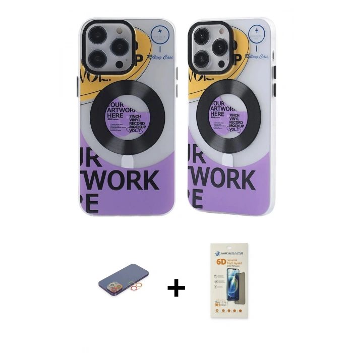 MARSİLYAN™- iPhone 13 Pro Max Kılıf Nova Doku Koleksiyonu - Siyah 6D Mat Seramik Hayalet Nano Ekran Koruyucu + Turuncu Renkli Kamera Lens Koruma Cam