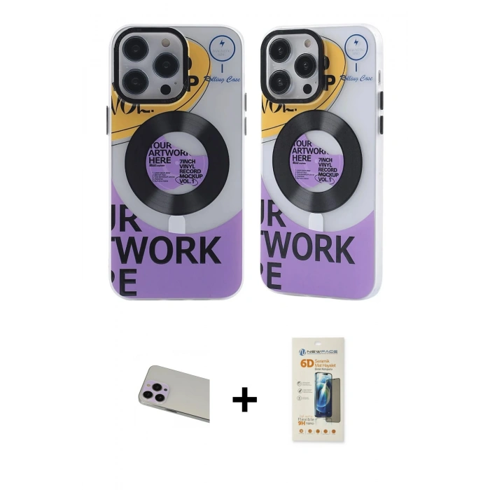 MARSİLYAN™- iPhone 13 Pro Max Kılıf Nova Doku Koleksiyonu - Siyah 6D Mat Seramik Hayalet Nano Ekran Koruyucu + Mor Rainbow Kamera Lens Koruma Cam