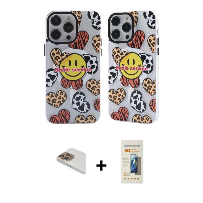 MARSİLYAN™- iPhone 13 Pro Max Kılıf Nova Doku Koleksiyonu - Siyah 6D Mat Seramik Hayalet Nano Ekran Koruyucu + Pers Alüminyum Kamera Lens - GD