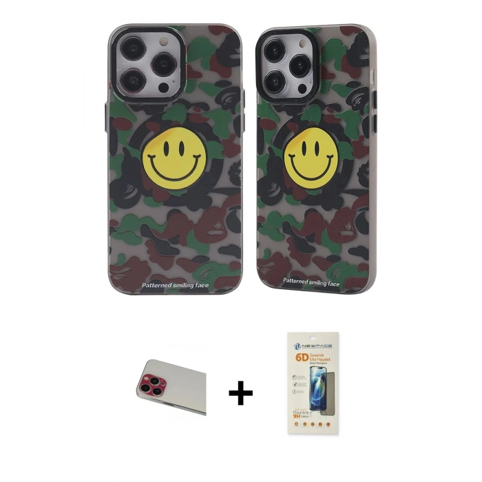 MARSİLYAN™- iPhone 13 Pro Max Kılıf Nova Doku Koleksiyonu - Siyah 6D Mat Seramik Hayalet Nano Ekran Koruyucu + Rainbow Kamera Lens Koruma Cam - KI