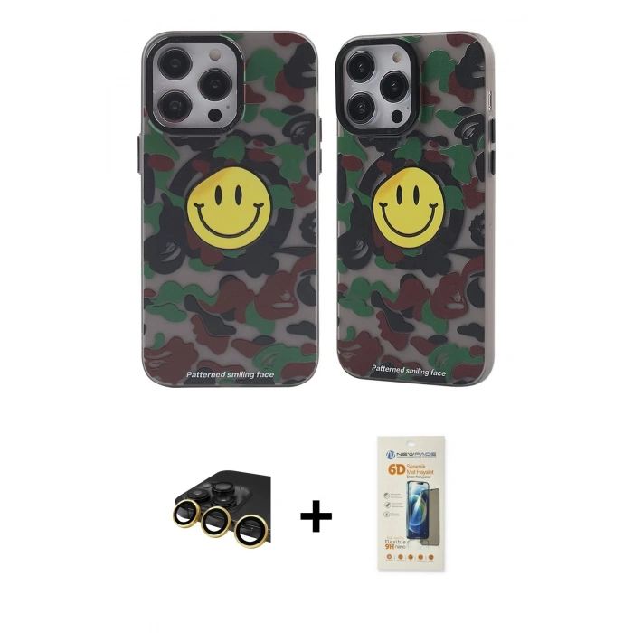 MARSİLYAN™- iPhone 13 Pro Max Kılıf Nova Doku Koleksiyonu - Siyah 6D Mat Seramik Hayalet Nano Ekran Koruyucu + Raze Metal Kamera Lens - GD