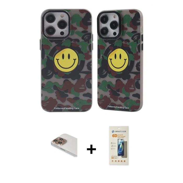 MARSİLYAN™- iPhone 13 Pro Max Kılıf Nova Doku Koleksiyonu - Siyah 6D Mat Seramik Hayalet Nano Ekran Koruyucu + Pers Alüminyum Kamera Lens - GD