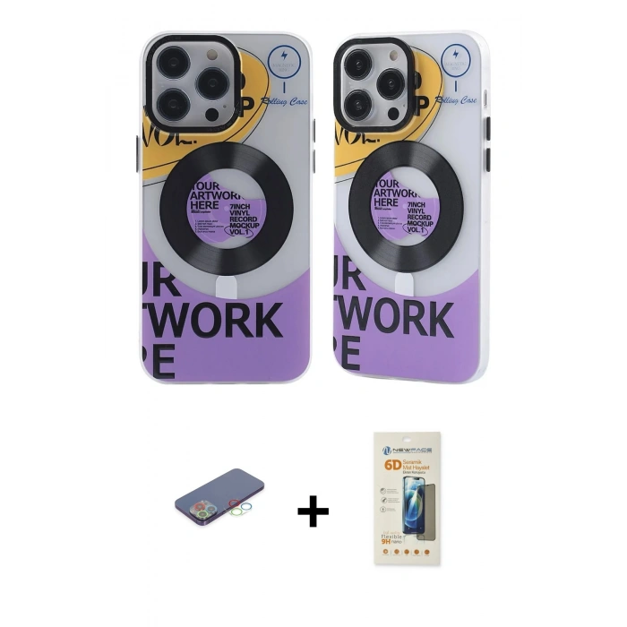 MARSİLYAN™- iPhone 13 Pro Max Kılıf Nova Doku Koleksiyonu - Siyah 6D Mat Seramik Hayalet Nano Ekran Koruyucu + Renkli Kamera Lens Koruma Cam - MI