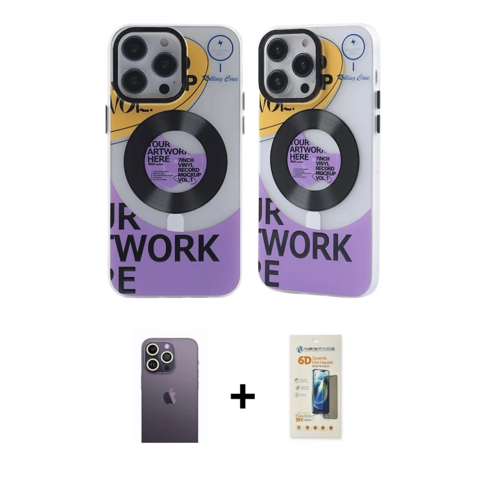 MARSİLYAN™- iPhone 13 Pro Max Kılıf Nova Doku Koleksiyonu - Siyah 6D Mat Seramik Hayalet Nano Ekran Koruyucu + Beyaz Neon Fosforlu Kamera Lens