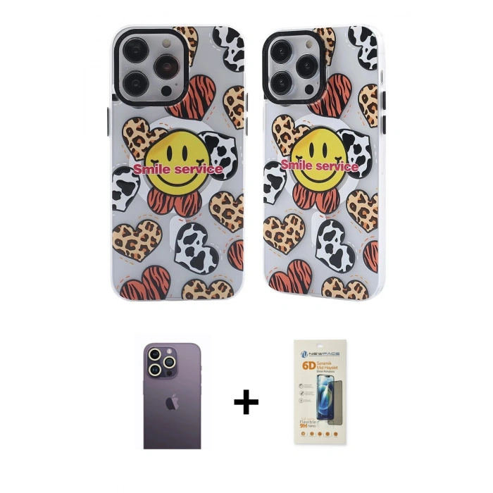 MARSİLYAN™- iPhone 13 Pro Max Kılıf Nova Doku Koleksiyonu - Siyah 6D Mat Seramik Hayalet Nano Ekran Koruyucu + Neon Fosforlu Kamera Lens - BZ