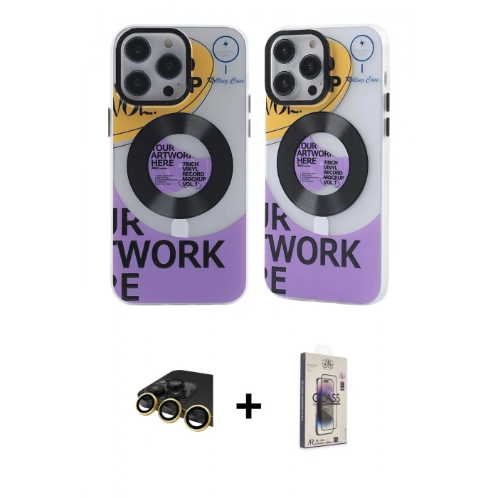 MARSİLYAN™- iPhone 13 Pro Max Kılıf Nova Doku Koleksiyonu - Siyah Bilvis 3D Cam Ekran Koruyucu + Gold Raze Metal Kamera Lens