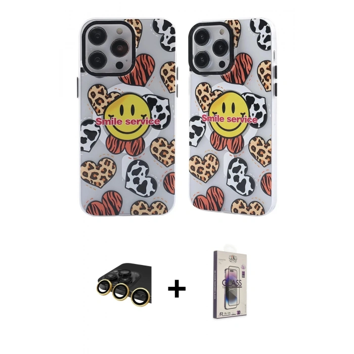 MARSİLYAN™- iPhone 13 Pro Max Kılıf Nova Doku Koleksiyonu - Siyah Bilvis 3D Cam Ekran Koruyucu + Gold Raze Metal Kamera Lens