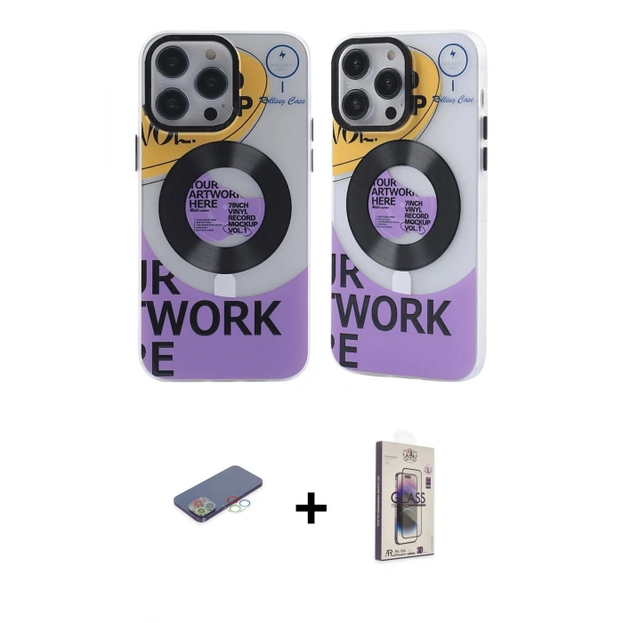 MARSİLYAN™- iPhone 13 Pro Max Kılıf Nova Doku Koleksiyonu - Siyah Bilvis 3D Cam Ekran Koruyucu + Mavi Renkli Kamera Lens Koruma Cam