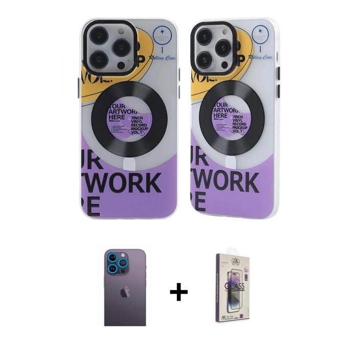 MARSİLYAN™- iPhone 13 Pro Max Kılıf Nova Doku Koleksiyonu - Siyah Bilvis 3D Cam Ekran Koruyucu + Neon Fosforlu Kamera Lens - MI