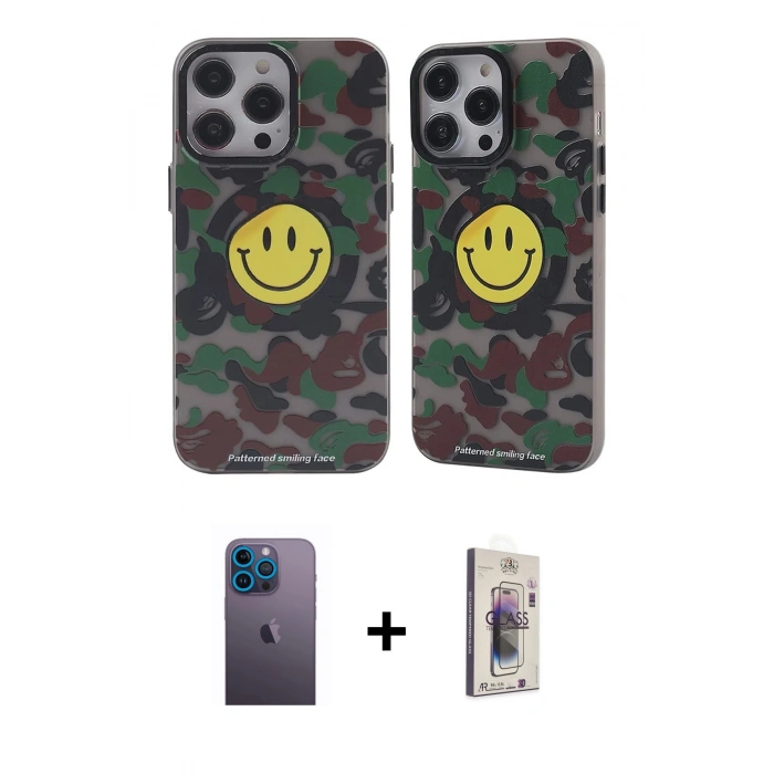 MARSİLYAN™- iPhone 13 Pro Max Kılıf Nova Doku Koleksiyonu - Siyah Bilvis 3D Cam Ekran Koruyucu + Neon Fosforlu Kamera Lens - MI