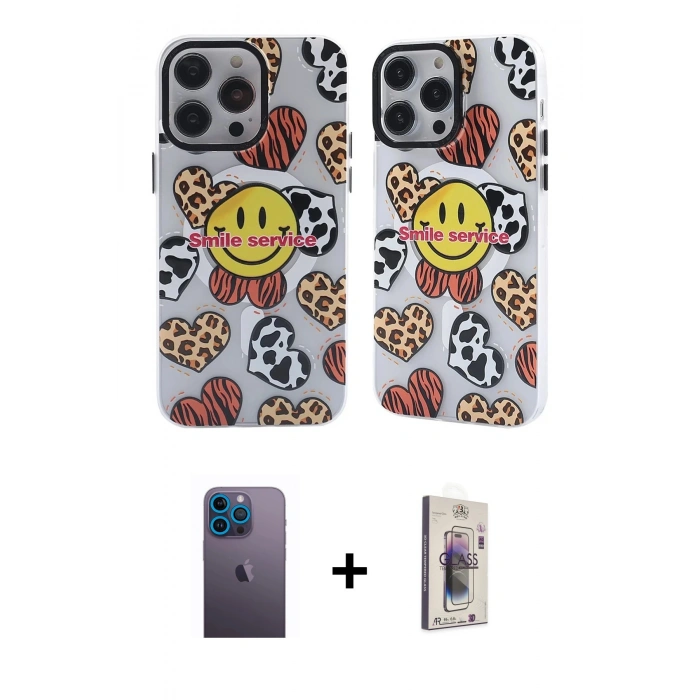 MARSİLYAN™- iPhone 13 Pro Max Kılıf Nova Doku Koleksiyonu - Siyah Bilvis 3D Cam Ekran Koruyucu + Neon Fosforlu Kamera Lens - MI