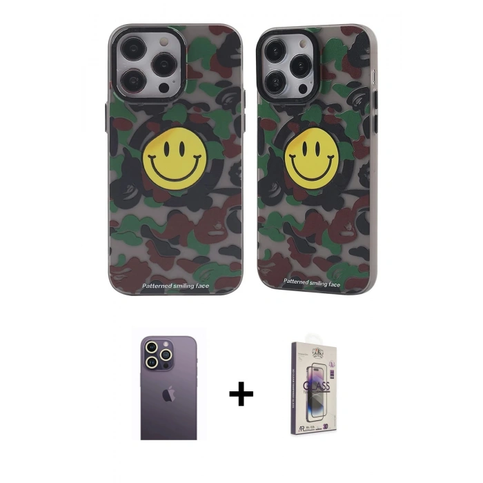 MARSİLYAN™- iPhone 13 Pro Max Kılıf Nova Doku Koleksiyonu - Siyah Bilvis 3D Cam Ekran Koruyucu + Neon Fosforlu Kamera Lens - BZ