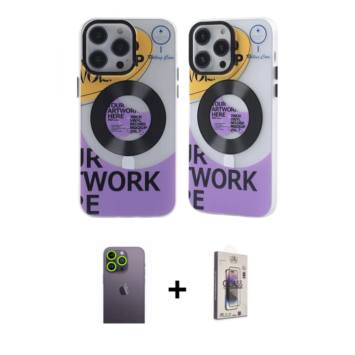 MARSİLYAN™- iPhone 13 Pro Max Kılıf Nova Doku Koleksiyonu - Siyah Bilvis 3D Cam Ekran Koruyucu + Neon Fosforlu Kamera Lens - YL