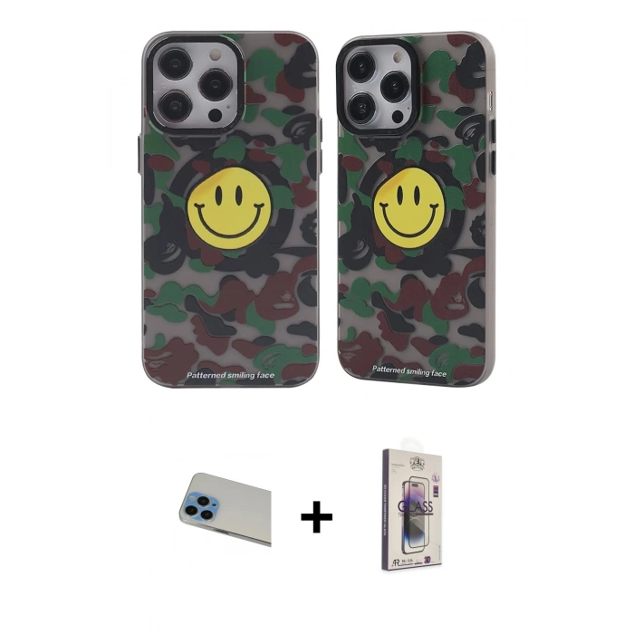MARSİLYAN™- iPhone 13 Pro Max Kılıf Nova Doku Koleksiyonu - Siyah Bilvis 3D Cam Ekran Koruyucu + Rainbow Kamera Lens Koruma Cam - MI