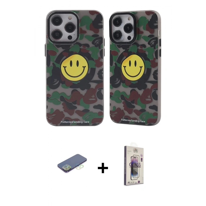 MARSİLYAN™- iPhone 13 Pro Max Kılıf Nova Doku Koleksiyonu - Siyah Bilvis 3D Cam Ekran Koruyucu + Renkli Kamera Lens Koruma Cam - YL