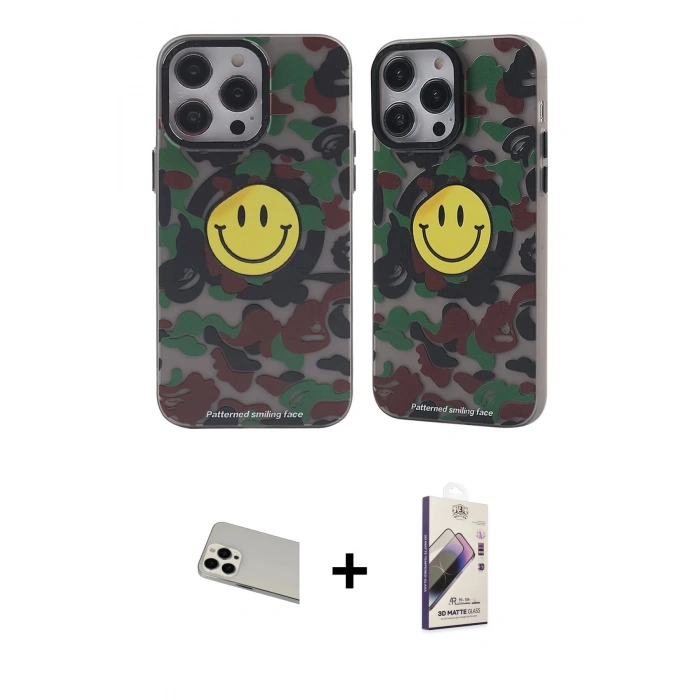 MARSİLYAN™- iPhone 13 Pro Max Kılıf Nova Doku Koleksiyonu - Siyah Bilvis 3D Mat Cam Ekran Koruyucu + Rainbow Kamera Lens Koruma Cam - BZ