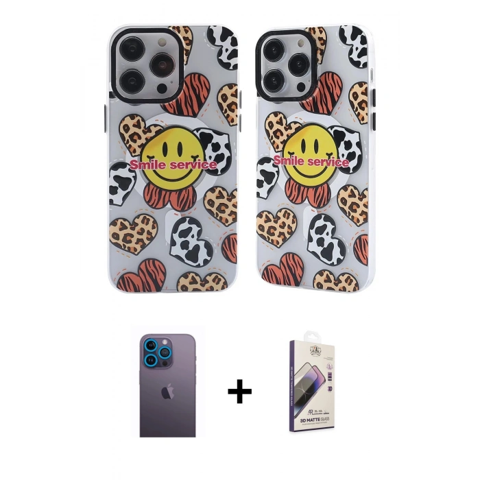 MARSİLYAN™- iPhone 13 Pro Max Kılıf Nova Doku Koleksiyonu - Siyah Bilvis 3D Mat Cam Ekran Koruyucu + Neon Fosforlu Kamera Lens - MI