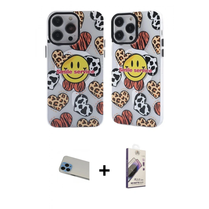 MARSİLYAN™- iPhone 13 Pro Max Kılıf Nova Doku Koleksiyonu - Siyah Bilvis 3D Mat Cam Ekran Koruyucu + Rainbow Kamera Lens Koruma Cam - MI