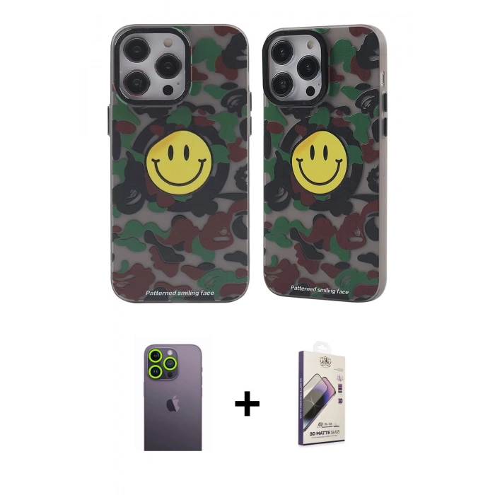 MARSİLYAN™- iPhone 13 Pro Max Kılıf Nova Doku Koleksiyonu - Siyah Bilvis 3D Mat Cam Ekran Koruyucu + Neon Fosforlu Kamera Lens - YL
