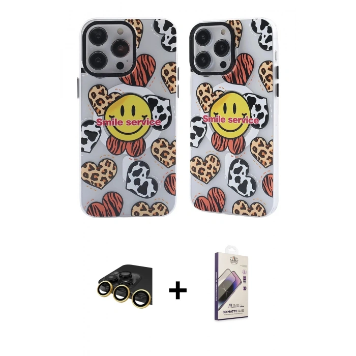 MARSİLYAN™- iPhone 13 Pro Max Kılıf Nova Doku Koleksiyonu - Siyah Bilvis 3D Mat Cam Ekran Koruyucu + Raze Metal Kamera Lens - GD