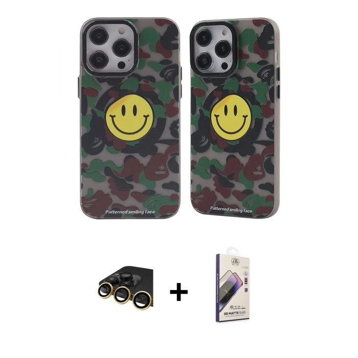 MARSİLYAN™- iPhone 13 Pro Max Kılıf Nova Doku Koleksiyonu - Siyah Bilvis 3D Mat Cam Ekran Koruyucu + Raze Metal Kamera Lens - GD