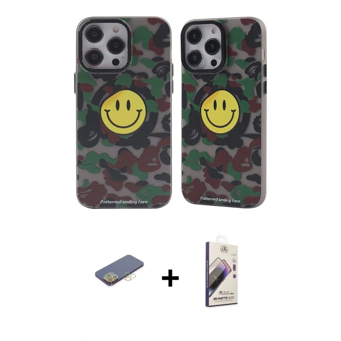 MARSİLYAN™- iPhone 13 Pro Max Kılıf Nova Doku Koleksiyonu - Siyah Bilvis 3D Mat Cam Ekran Koruyucu + Renkli Kamera Lens Koruma Cam - SI