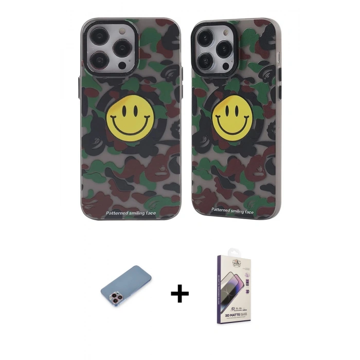 MARSİLYAN™- iPhone 13 Pro Max Kılıf Nova Doku Koleksiyonu - Siyah Bilvis 3D Mat Cam Ekran Koruyucu + Shine Kamera Lens Koruma Cam - PE