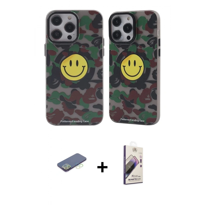 MARSİLYAN™- iPhone 13 Pro Max Kılıf Nova Doku Koleksiyonu - Siyah Bilvis 3D Mat Cam Ekran Koruyucu + Renkli Kamera Lens Koruma Cam - YL