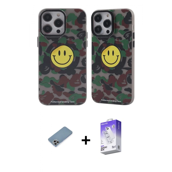 MARSİLYAN™- iPhone 13 Pro Max Kılıf Nova Doku Koleksiyonu - Siyah Bilvis 5in1 3D Magic Cam Ekran Koruyucu + Shine Kamera Lens Koruma Cam - GI