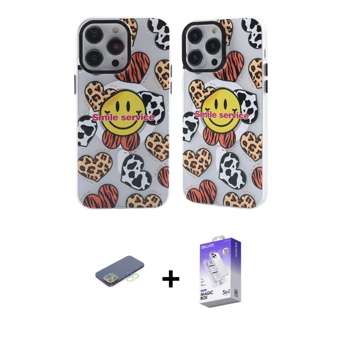 MARSİLYAN™- iPhone 13 Pro Max Kılıf Nova Doku Koleksiyonu - Siyah Bilvis 5in1 3D Magic Cam Ekran Koruyucu + Renkli Kamera Lens Koruma Cam - YL
