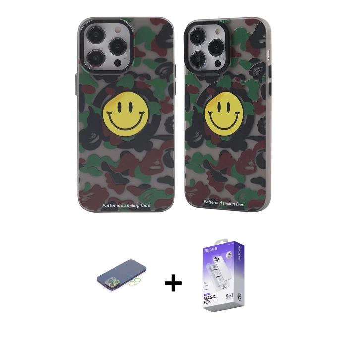 MARSİLYAN™- iPhone 13 Pro Max Kılıf Nova Doku Koleksiyonu - Siyah Bilvis 5in1 3D Magic Cam Ekran Koruyucu + Renkli Kamera Lens Koruma Cam - YL