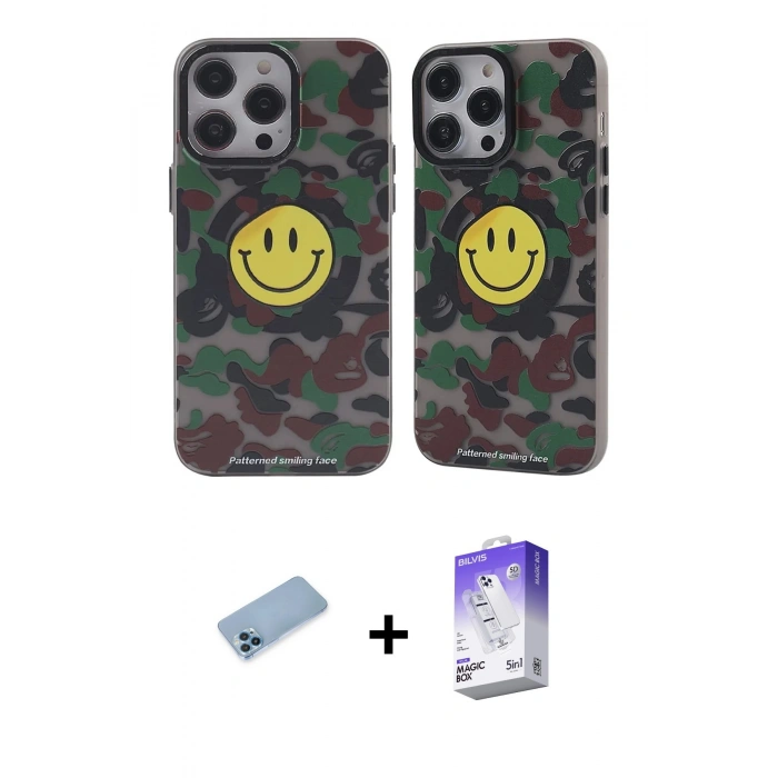 MARSİLYAN™- iPhone 13 Pro Max Kılıf Nova Doku Koleksiyonu - Siyah Bilvis 5in1 3D Magic Cam Ekran Koruyucu + Shine Kamera Lens Koruma Cam - MI