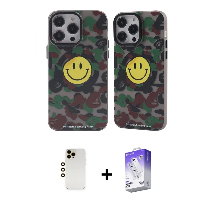 MARSİLYAN™- iPhone 13 Pro Max Kılıf Nova Doku Koleksiyonu - Siyah Bilvis 5in1 3D Magic Cam Ekran Koruyucu + Gold Shine Kamera Lens