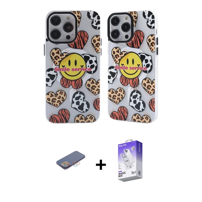 MARSİLYAN™- iPhone 13 Pro Max Kılıf Nova Doku Koleksiyonu - Siyah Bilvis 5in1 3D Magic Cam Ekran Koruyucu + Renkli Kamera Lens Koruma Cam - PE