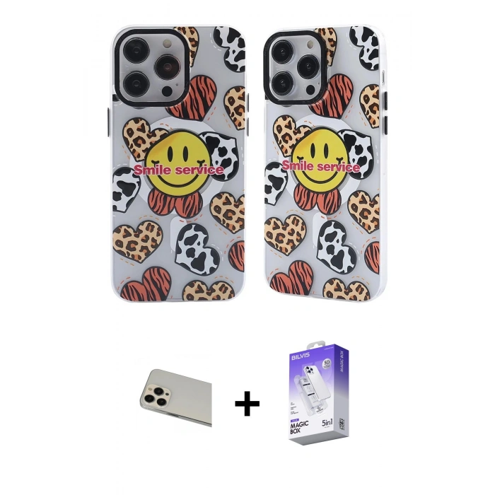 MARSİLYAN™- iPhone 13 Pro Max Kılıf Nova Doku Koleksiyonu - Siyah Bilvis 5in1 3D Magic Cam Ekran Koruyucu + Rainbow Kamera Lens Koruma Cam - REGD