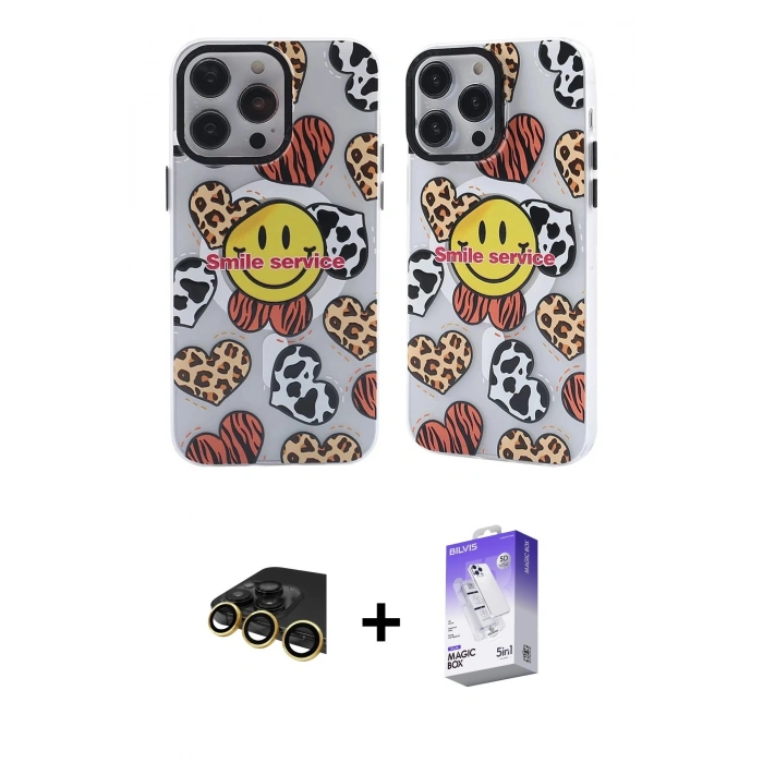 MARSİLYAN™- iPhone 13 Pro Max Kılıf Nova Doku Koleksiyonu - Siyah Bilvis 5in1 3D Magic Cam Ekran Koruyucu + Raze Metal Kamera Lens - GD