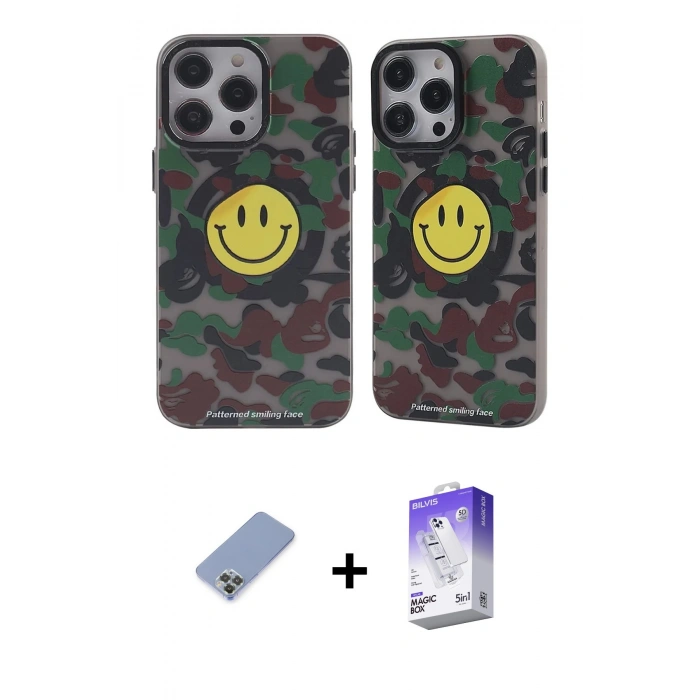 MARSİLYAN™- iPhone 13 Pro Max Kılıf Nova Doku Koleksiyonu - Siyah Bilvis 5in1 3D Magic Cam Ekran Koruyucu + Koyu Yeşil Metal Kamera Lens Koruma Cam