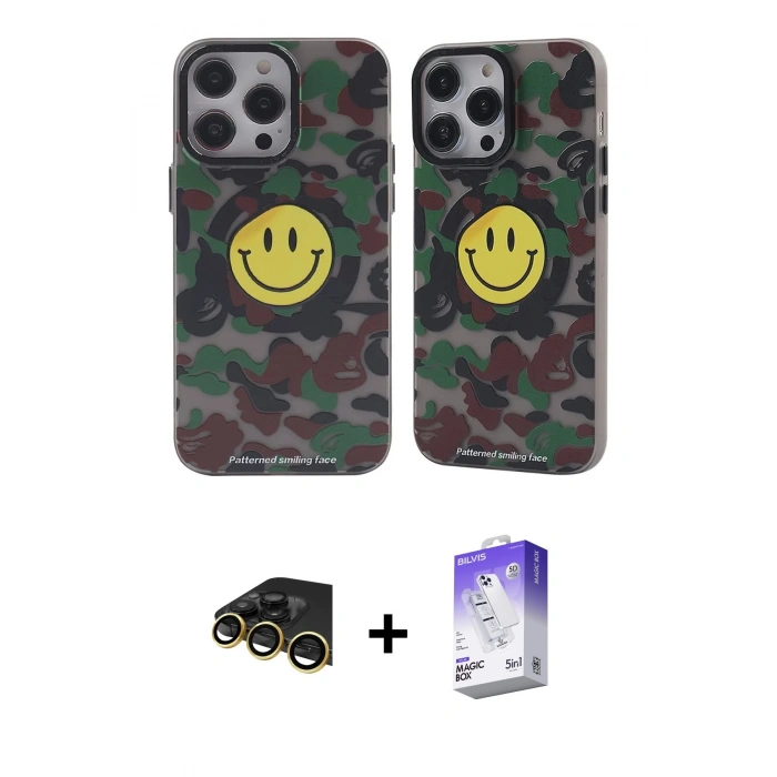 MARSİLYAN™- iPhone 13 Pro Max Kılıf Nova Doku Koleksiyonu - Siyah Bilvis 5in1 3D Magic Cam Ekran Koruyucu + Raze Metal Kamera Lens - GD